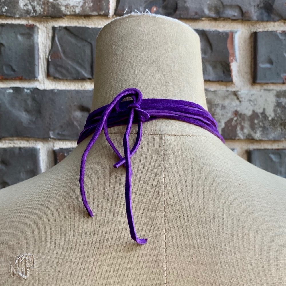Multi-Way Bracelet + Necklace Purple Suede + White Druzy Stone - Picture 4 of 9